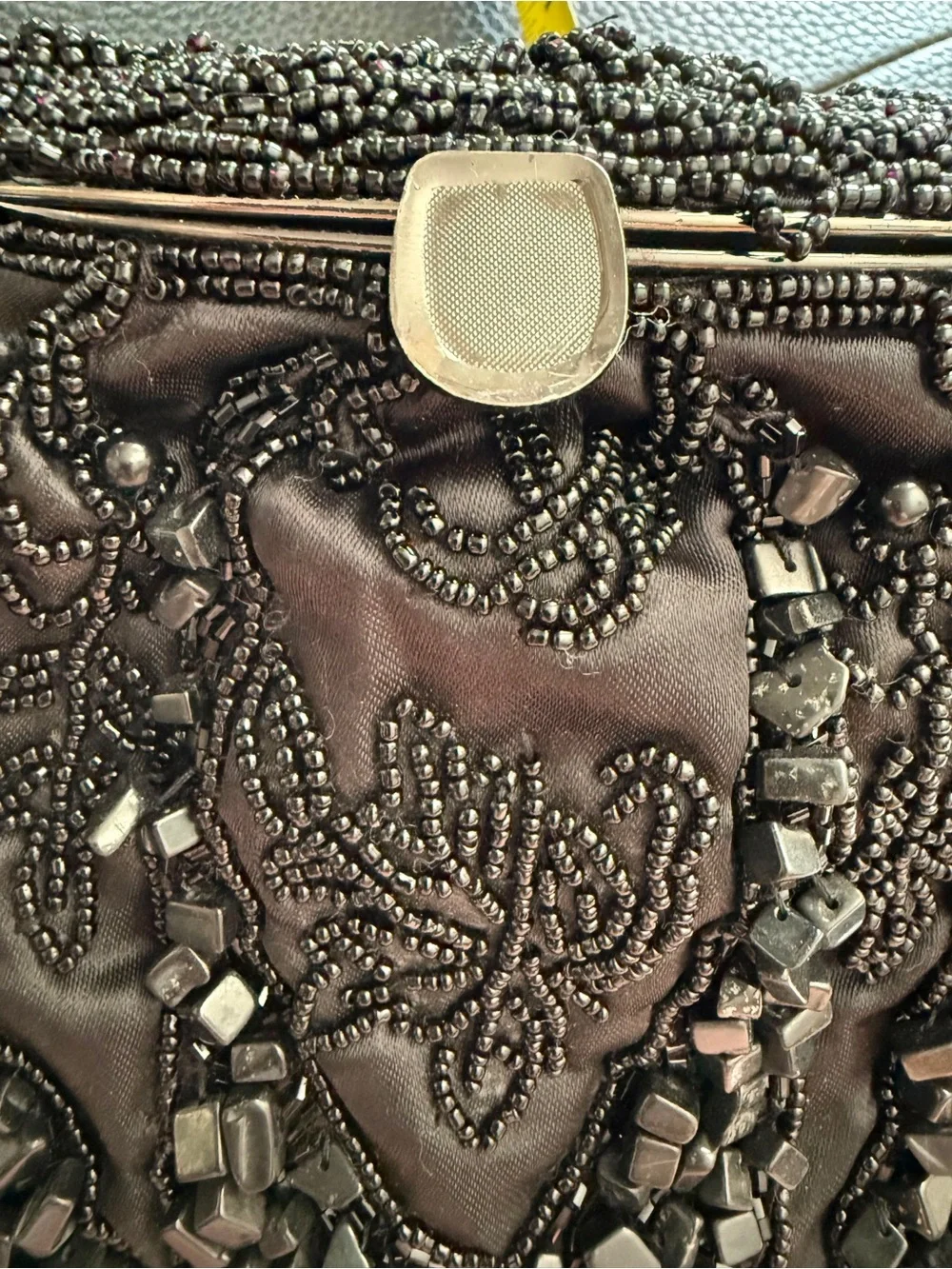 Tahari Black Beaded Evening Frame Clutch NWT